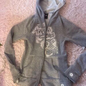 Gray Hooded Zip-Up Jacket with Graphic